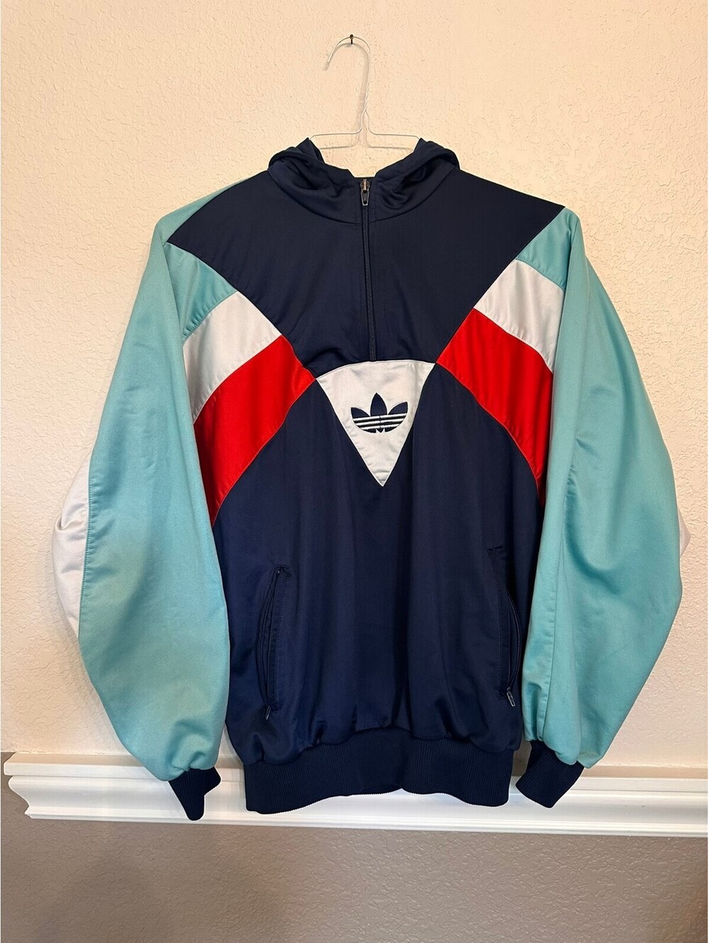 Vintage Adidas 90s Colorblock Trefoil Hooded Anorak Pullover Jacket Mens L / XL